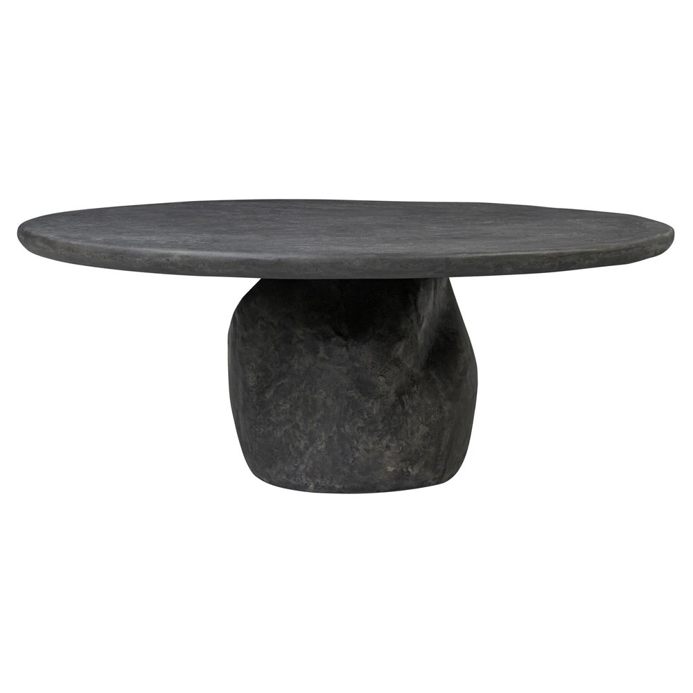 Bomba Modern Classic Textured Black Concrete Round Coffee Table | Kathy Kuo Home