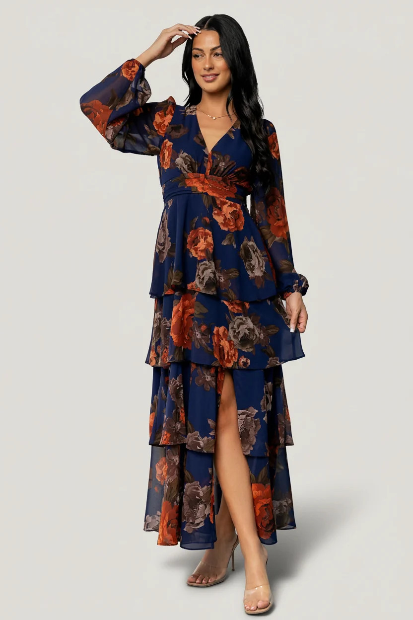 Mariella Tiered Maxi Dress - Navy & Rust | Baltic Born | Baltic Born