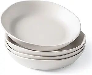 AmorArc 9.75 inch Stoneware Flat Pasta Bowls, 38oz Large Wide Bowls Set of 4 for Kitchen, Microwa... | Amazon (US)