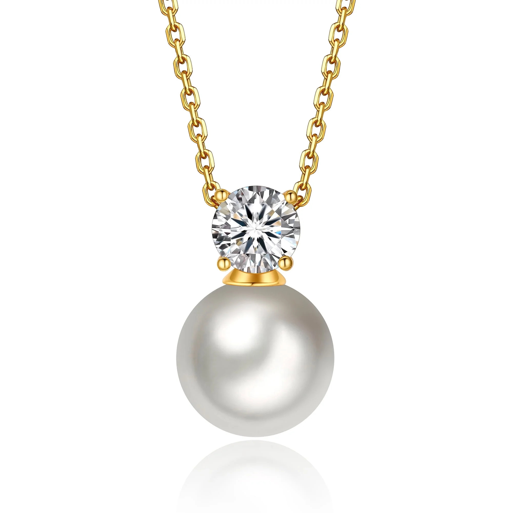 MomentWish 14k Gold Plated Pearl Pendant Necklace for Women，1 Carat Round Cut Moissanite Neckla... | Walmart (US)