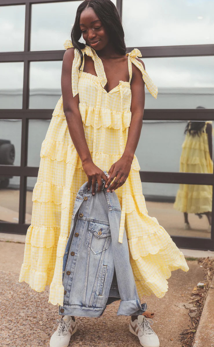 love is in the air tiered maxi - yellow gingham | RIFFRAFF