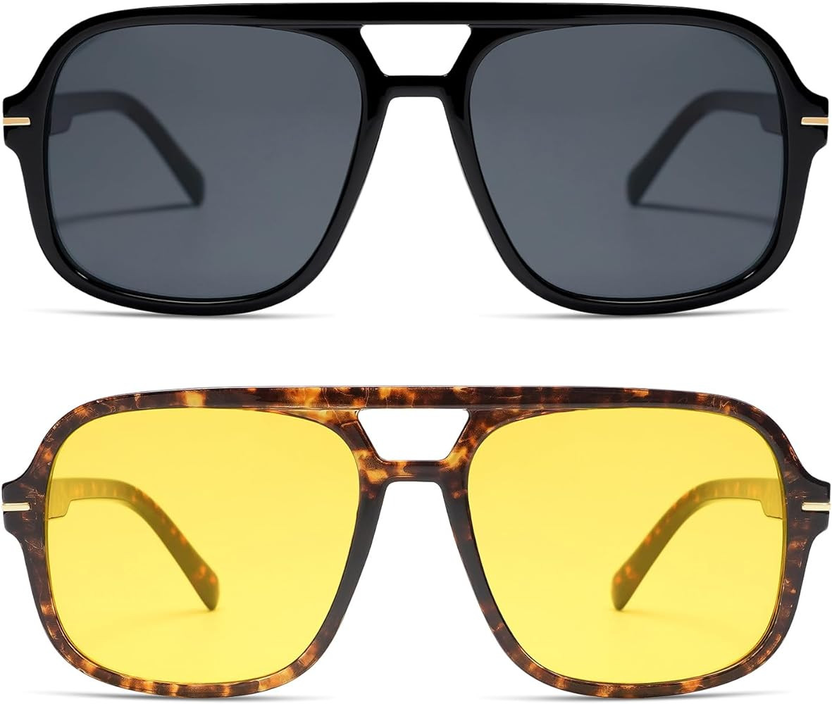 Retro Trendy Square Aviator Sunglasses Womens Mens 70s Classic Vintage Oversized Sun Glasses AR82... | Amazon (US)