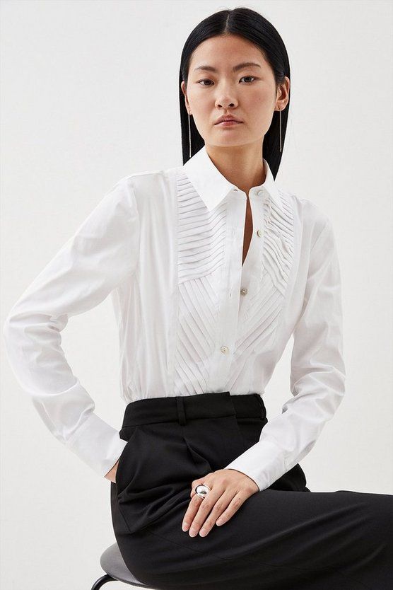 Tailored Frill Detailed Bib Shirt | Karen Millen US