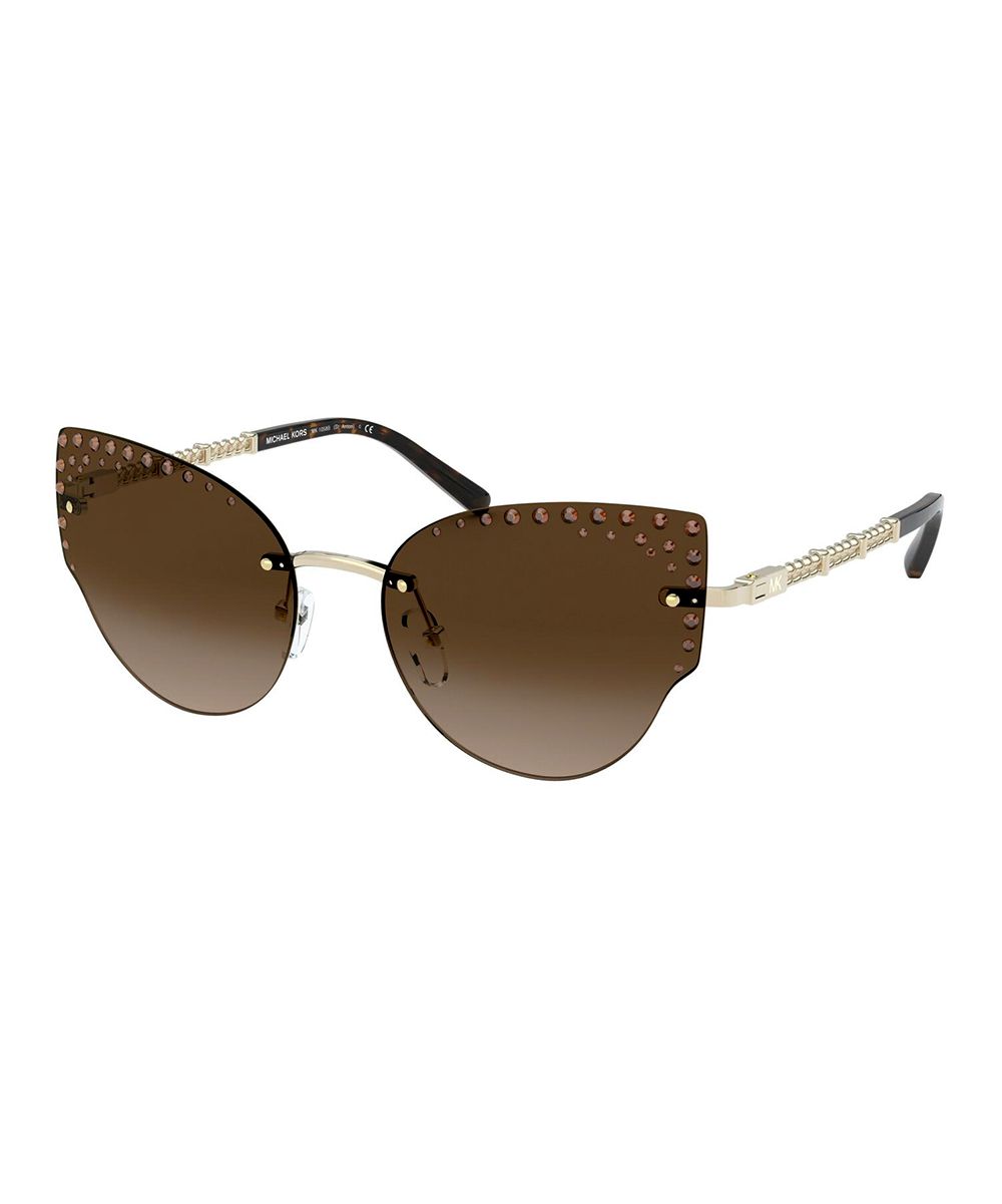 Michael Kors Women's Sunglasses LIGHT - Light Gold & Brown Gradient Rhinestone Rimless Cat-Eye Sungl | Zulily