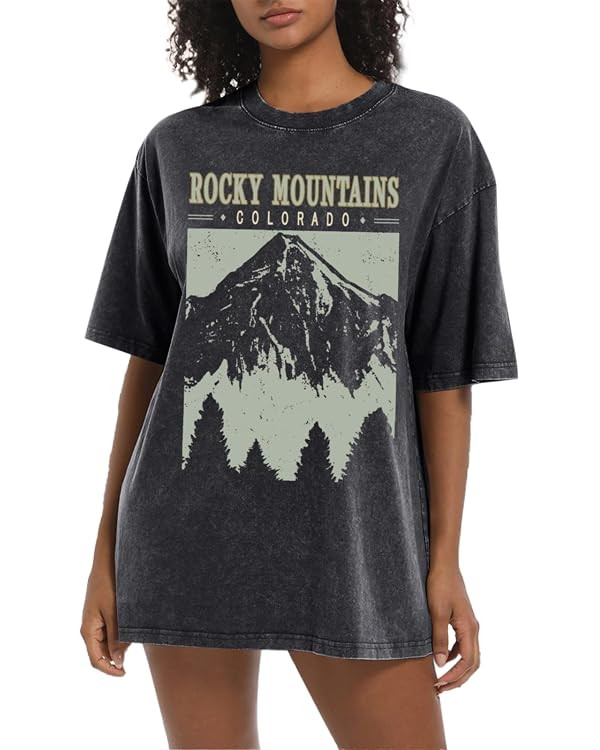 Colorado Mountain Shirt Oversized Retro Tshirts for Women Adventure Hiking Camping Shirts Nature ... | Amazon (US)