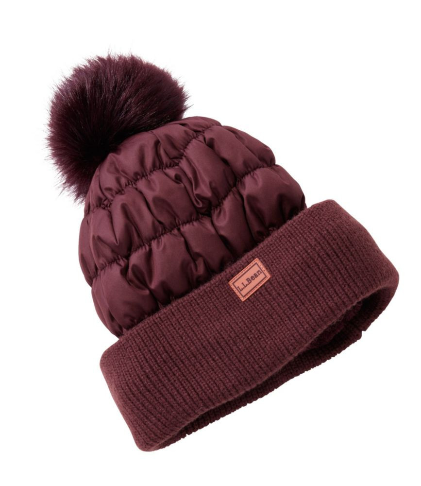Women's Puffer Pom Hat Burgundy Brown OSFA, Synthetic/Nylon L. L.Bean | L.L. Bean