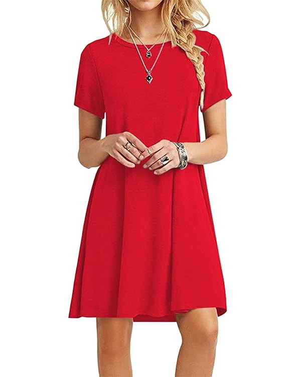 MOLERANI Women's Casual Plain Simple T-Shirt Loose Dress | Amazon (US)