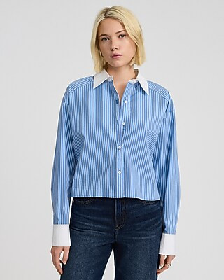 Striped Cropped Boyfriend Portofino Shirt | Express
