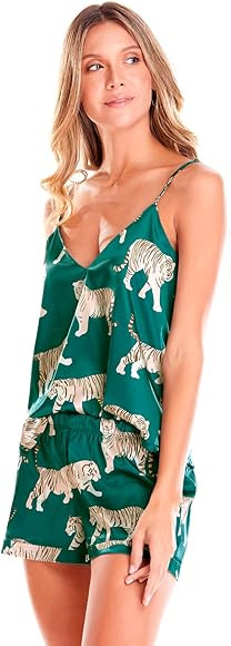 Dolce D'Amore Women Pajama Set Sleepwear Tops with Casual Short Tiger Print | Amazon (US)