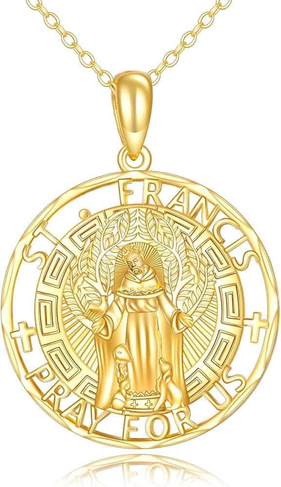 KECHO 14K Real Gold Patron Saint Necklace Religious Protection Pendant 14K Solid Gold Jewelry Gif... | Amazon (US)