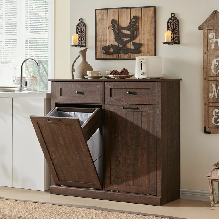 SinCiDo Kitchen Double Tilt Out Trash Can Cabinet, 20 Gallon Farmhouse Wooden Trash Garbage Can w... | Walmart (US)