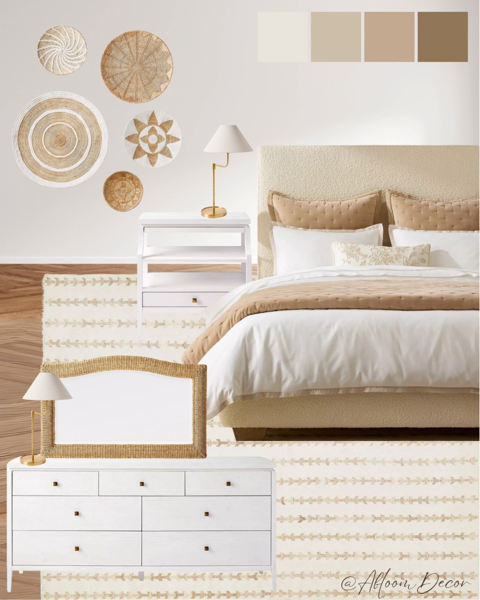 This bedroom design exudes a serene, natural vibe with its soft beige, pink, and white tones. I love the matching bedding and textured blanket!

#LTKHome