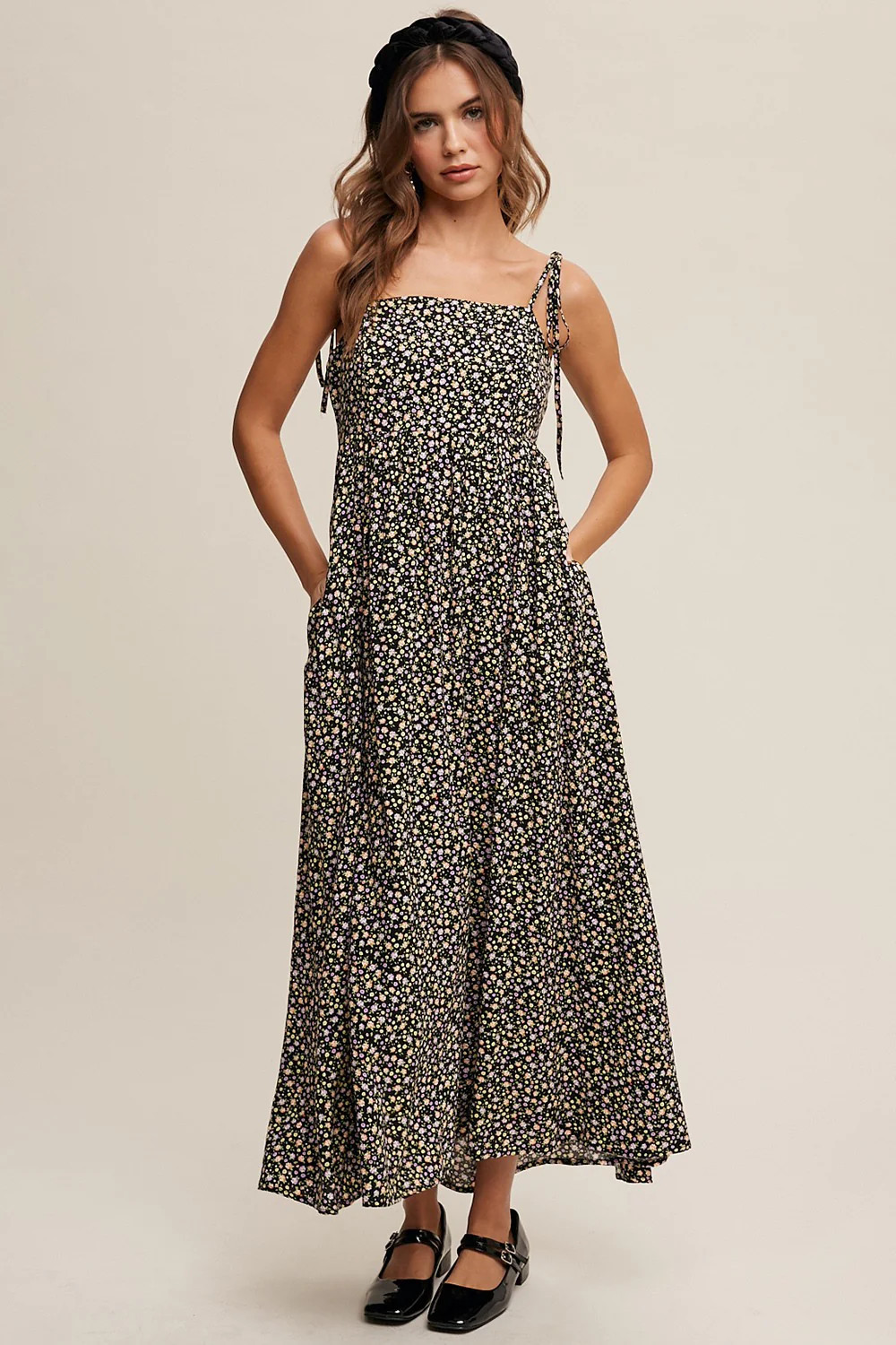 Black Floral Sleeveless Pocketed Maxi Dress | PinkBlush Maternity