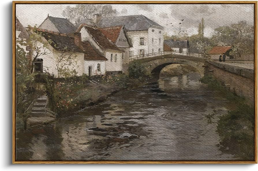 InSimSea Framed Canvas Wall Art Vintage Decor, Riverside Small Town Large Canvas Prints Home Deco... | Amazon (US)