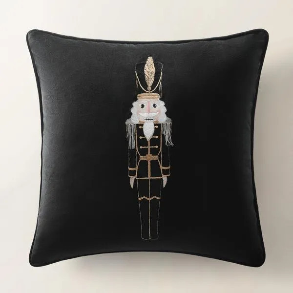 Nutcracker Holiday Pillow | Black | Z Gallerie | 20" X 20" | Velvet - 100% Polyester | Z Gallerie