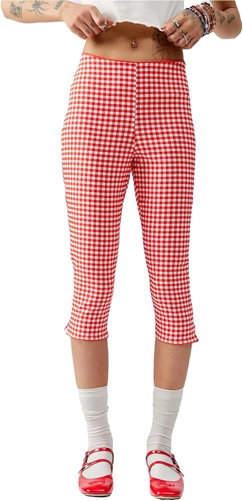 Women Gingham Capri Pants Plaid Cropped Pants Skinny Trousers 3/4 Length Pants Summer Going Out B... | Amazon (US)
