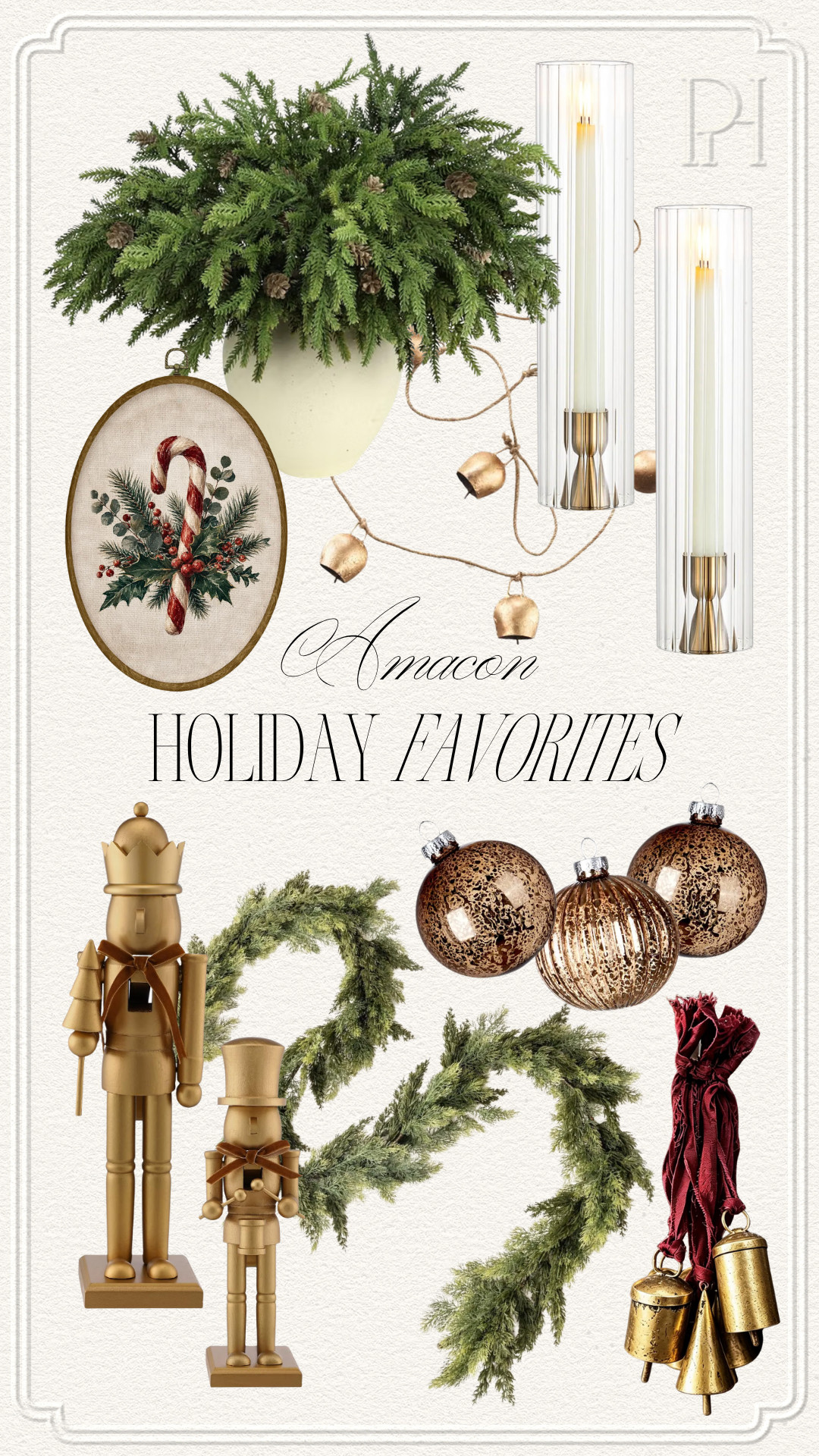 Crushing on these holiday finds from Amazon!

Christmas decor, holiday decor, Christmas accents, holiday accents, Christmas garland, Christmas stems, evergreen stems, evergreen garland, holiday garland, ribbed hurricane candle holders, tapered candlesticks, metallic Christmas ornaments, nutcrackers, holiday wall art, Christmas artwork, bell garland, holiday bells, Christmas bells, hanging bells 

 #LTKSeasonal #LTKHome