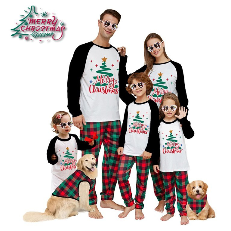 Christmas Family Matching Pajamas Set Xmas Tree Letters Print Tops+Plaid Pants Holiday Pjs Sleepw... | Walmart (US)