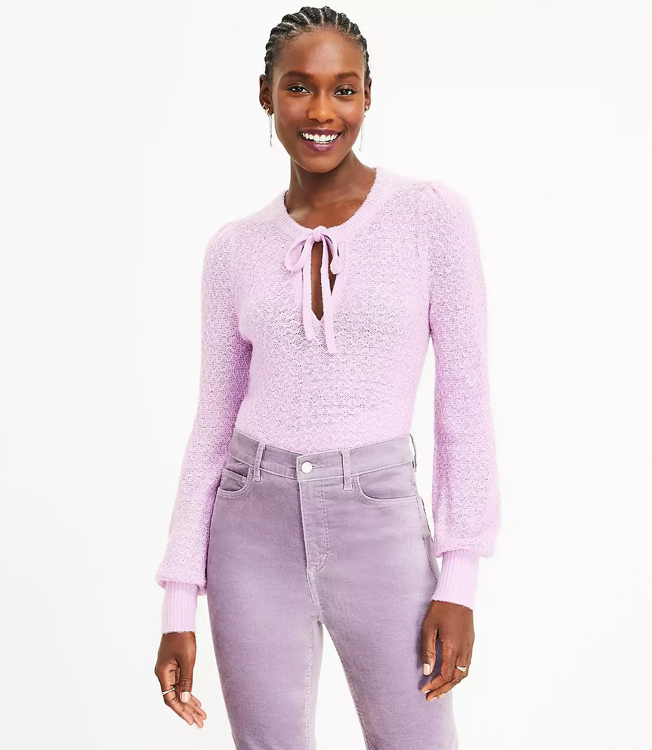 Textured Tie Neck Sweater | LOFT