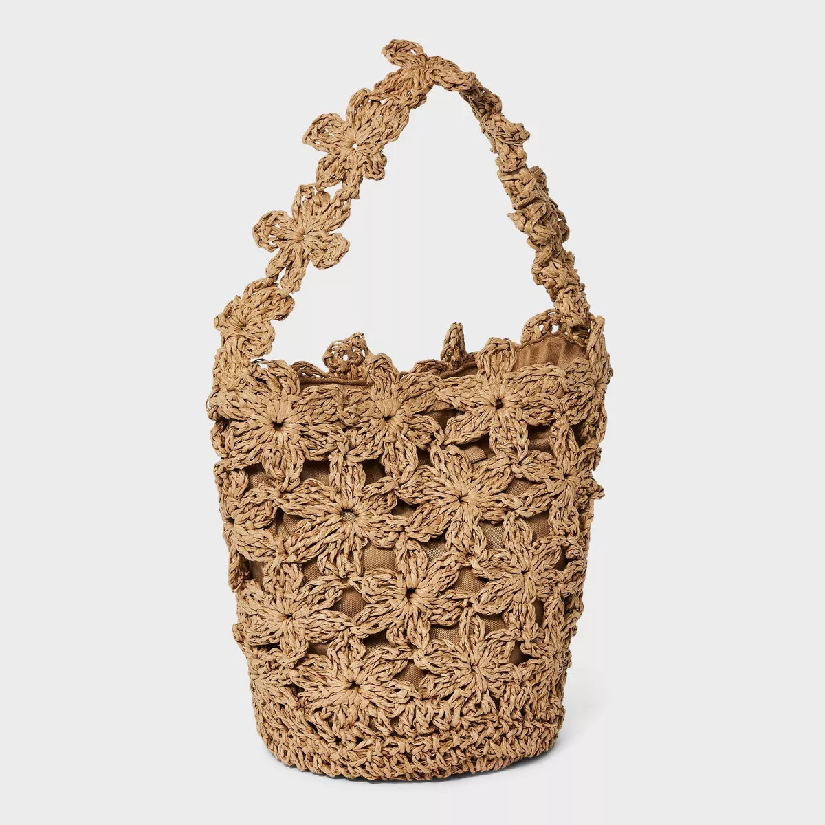 Straw Mini Floral Bucket Bag - A New Day™ Beige: Woven Paper Straw, Magnetic Closure, Structure... | Target