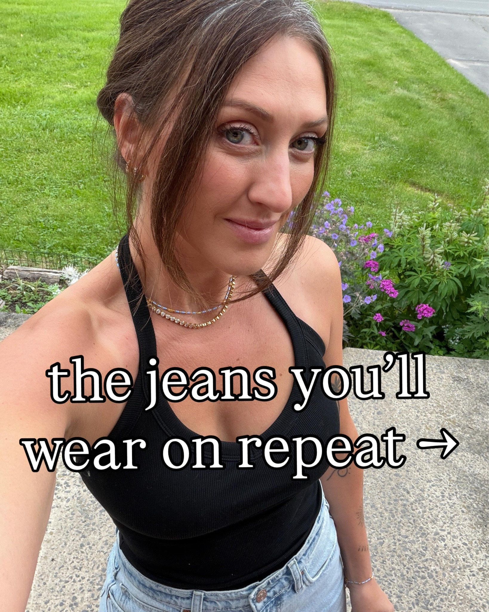 Also peep that gray hair coming in. 3 months dye free! Wearing xsmall top and 27” jeans 

Comment “outfit” for details 

#ootd #upstateny #grayhair 

I love the light wash and higher rise 

Also the top has a built in bra #casualoutfits

#LTKootd #LTKgrwm #LTKfitnessgoals