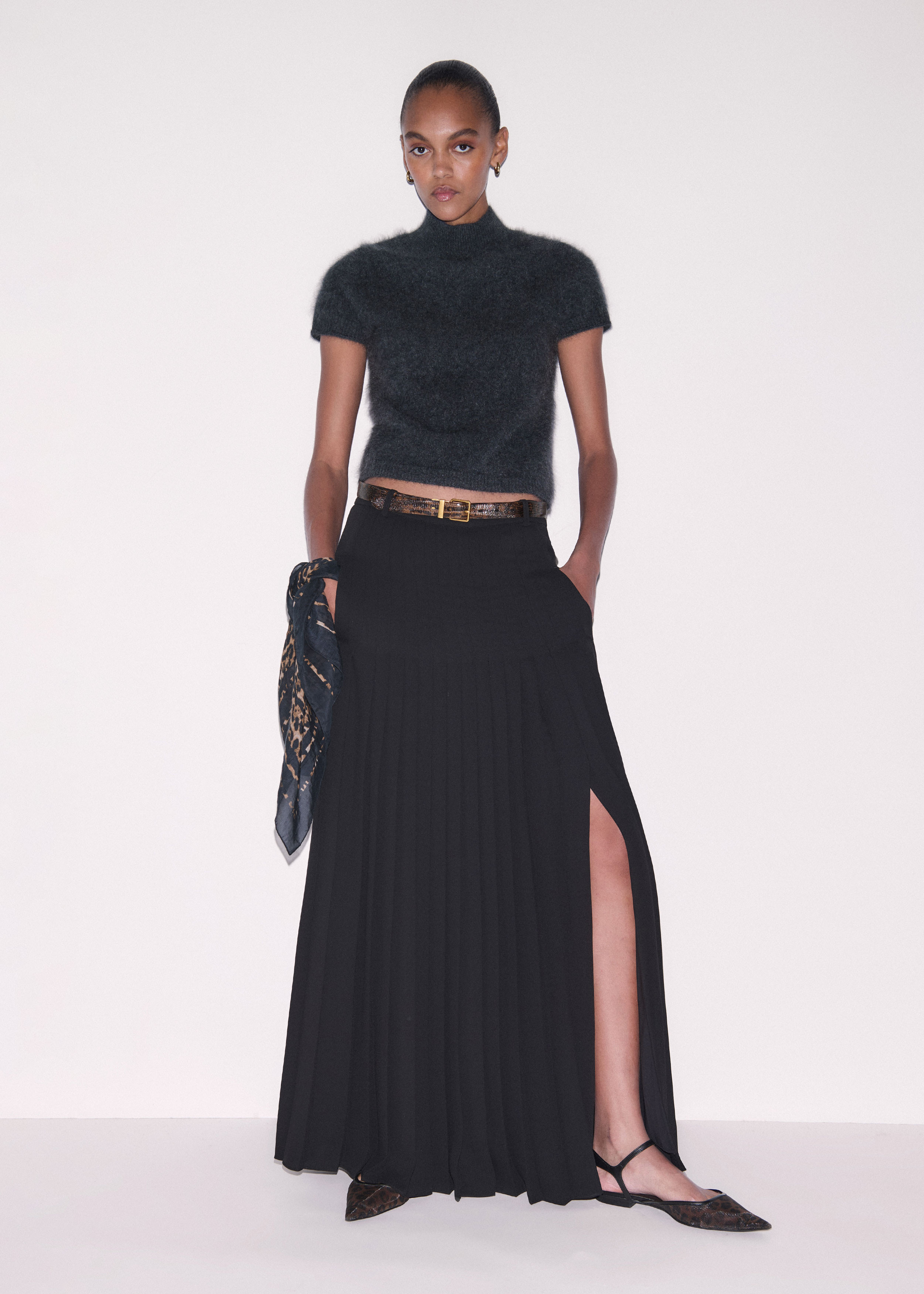 Women's Black Slit Full-Length Skirt | ME+EM | ME+EM Global (Excluding US)