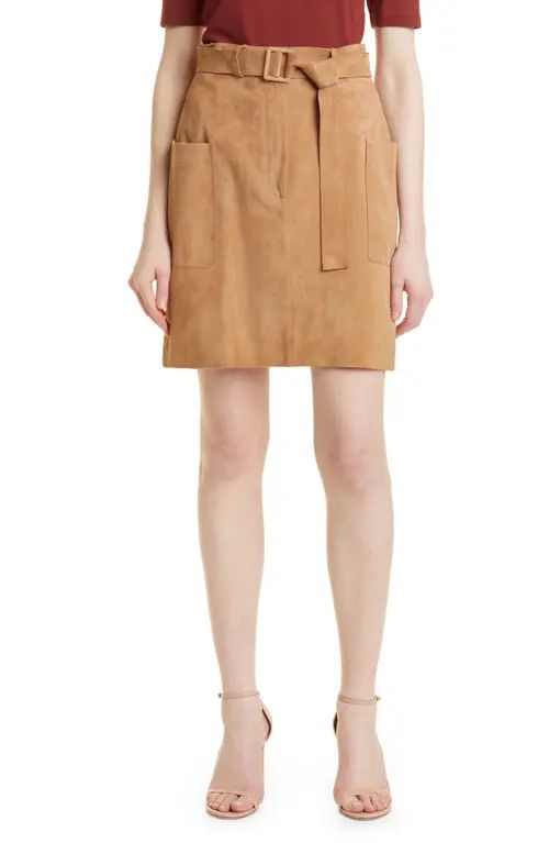 BOSS Semita Belted Suede Skirt in Iconic Camel at Nordstrom, Size 14 | Nordstrom