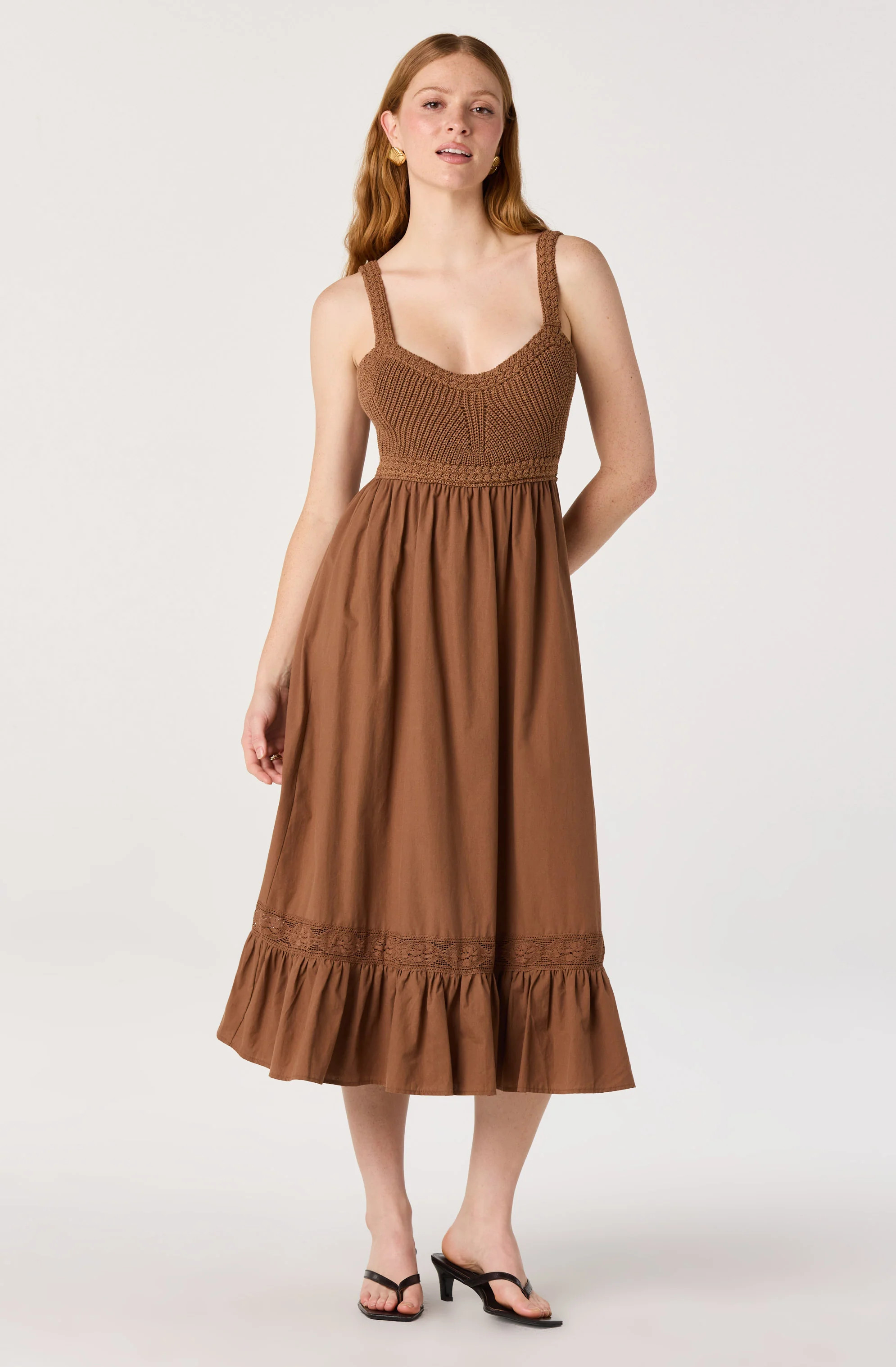 Jacquelin Crochet Open Back Dress - Camel / XS | ASTR The Label (US)