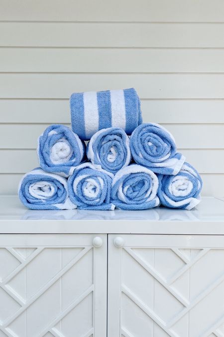 Striped pool towels on our outdoor console 💙 

#LTKunder50 #LTKhome #LTKFind