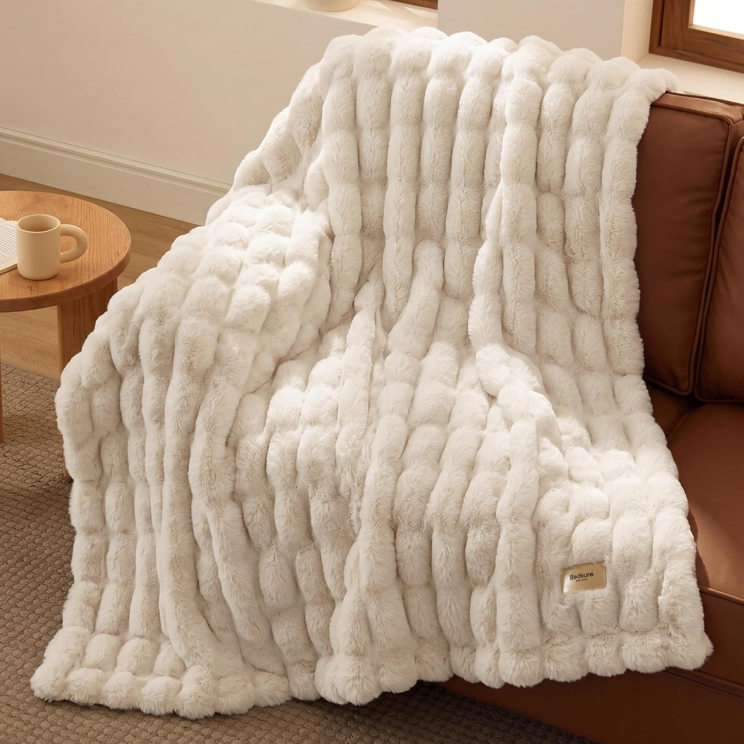 Bedsure Soft Double-Sided Faux Fur Throw Blanket, Light Beige, 50"x60" | Amazon (US)