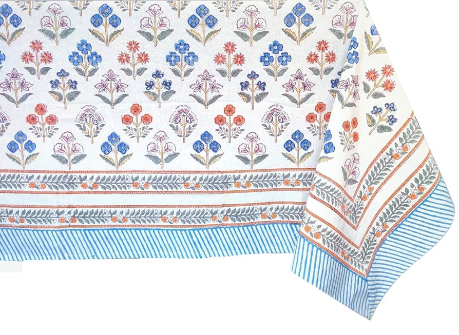 ATOSII Flora Bloom 100% Cotton Rectangle Boho Fall Tablecloth, Handblock Floral Table Cloth Linen... | Amazon (US)