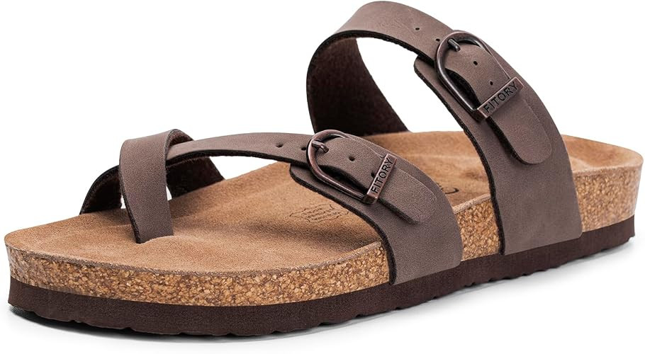 FITORY Women's Slide Sandals with Soft Cork Footbed, Comfort Arch Support Flat Sandals for Summer... | Amazon (US)