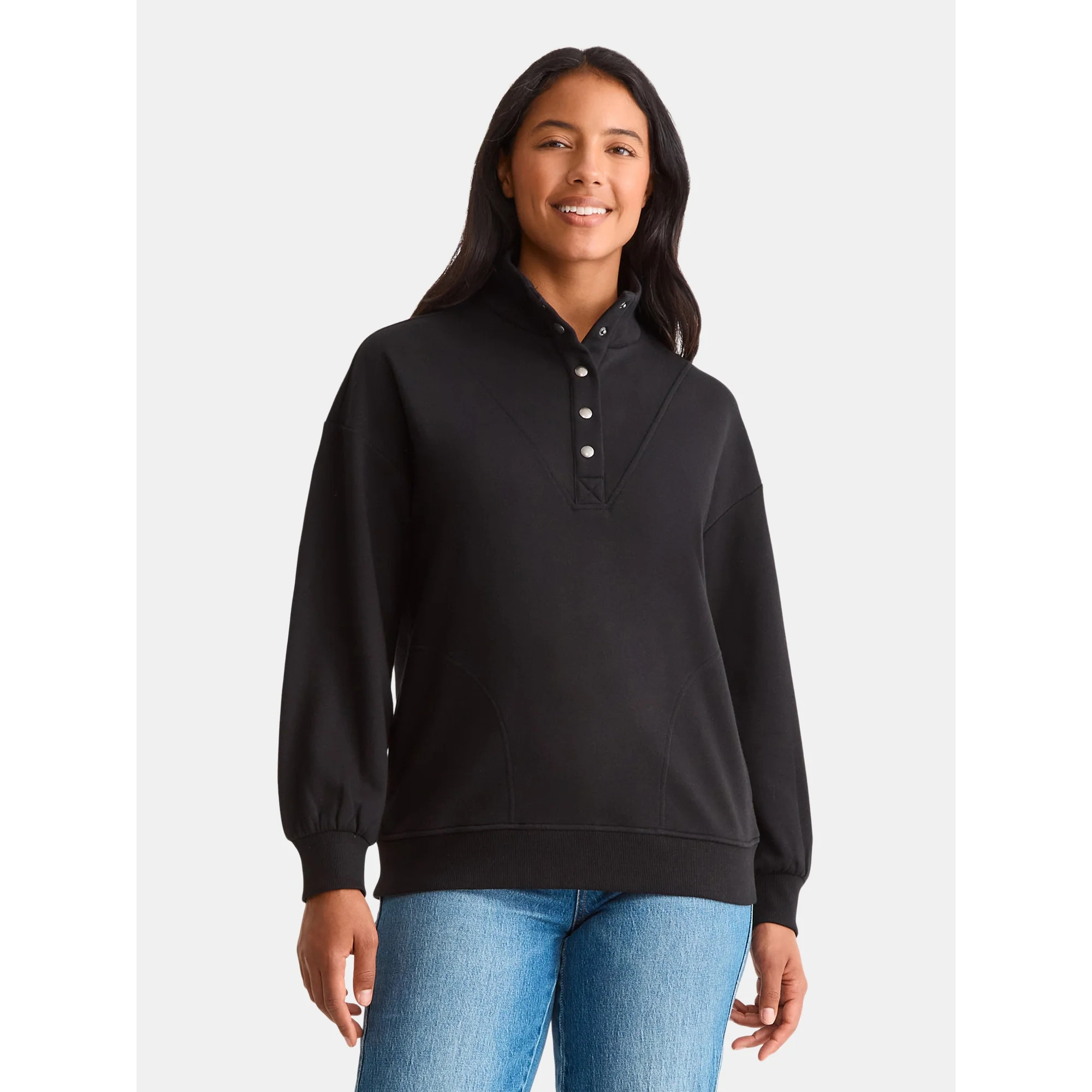 Time and Tru Women's Fashion Terry Snap Sweatshirt, Sizes XS-XXXL | Walmart (US)