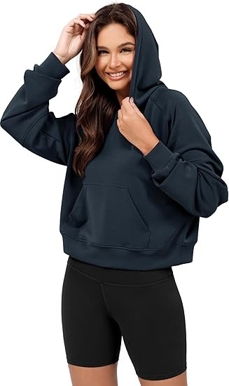 ODODOS Modal Soft Long Sleeve Cropped Hoodie for Women Oversized Pullover Sweatshirts with Pocket | Amazon (US)