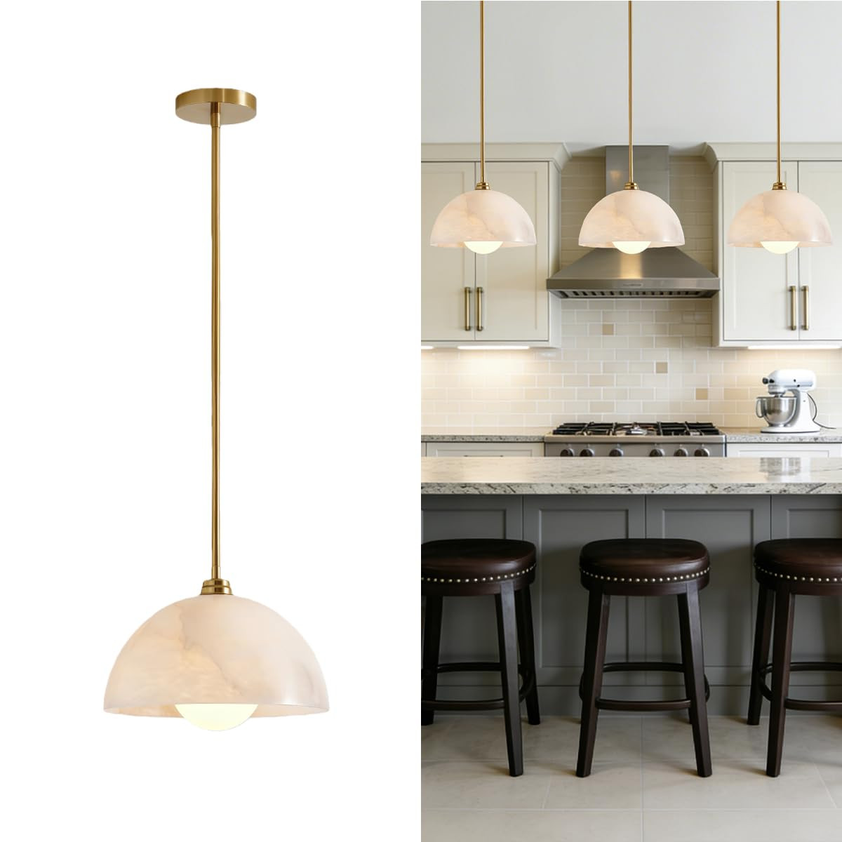 Natural Alabaster Pendant Lights Kitchen Island, D-12 Inch White Pendant Lights Fixtures, Pendant... | Amazon (US)