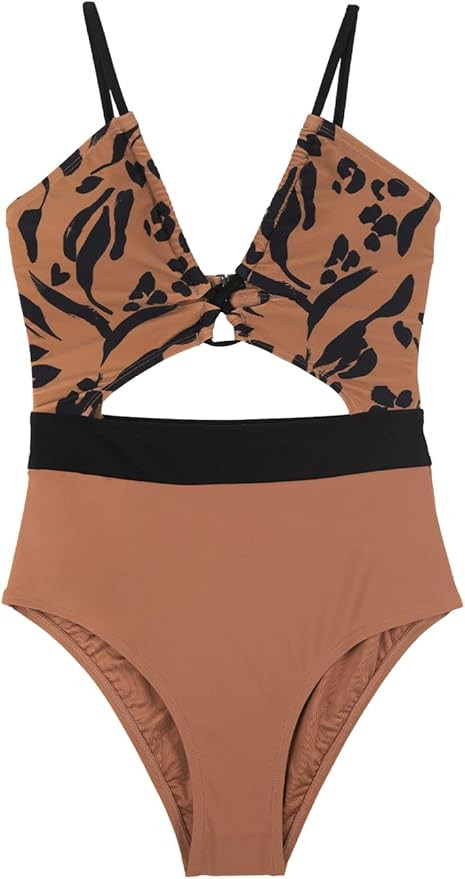 CUPSHE Women's One Piece Swimsuit Plunge Neckline Cutout Criss Cross Bathing Suit | Amazon (US)
