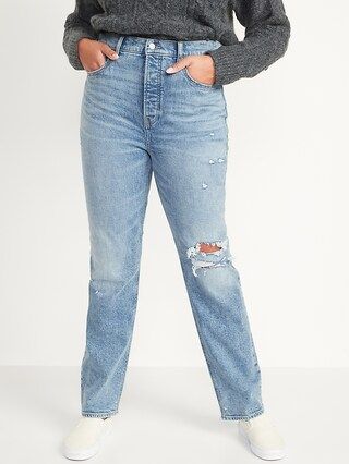 Extra High-Waisted Button-Fly Sky Hi Straight Light-Wash Ripped Jeans for Women | Old Navy (US)
