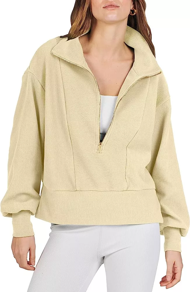 ANRABESS Womens Oversized Half Zip Pullover Sweatshirts Fleece