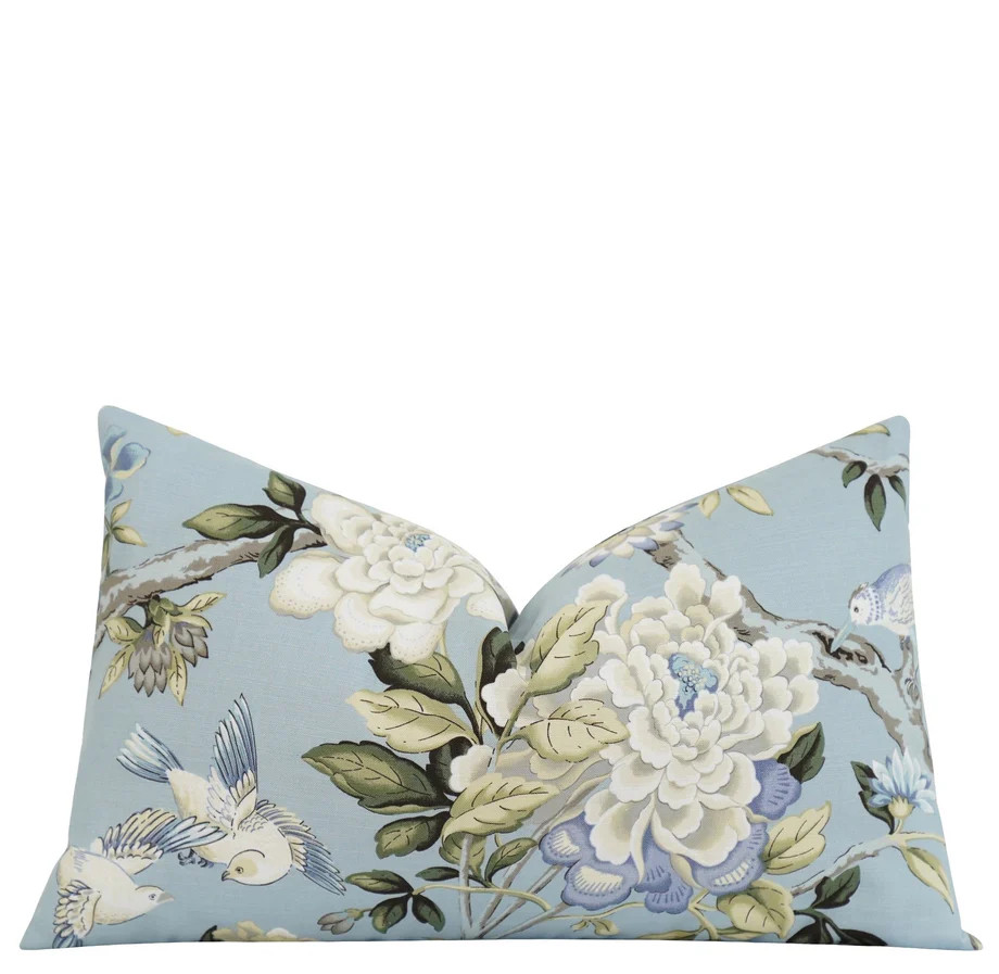 Madison Chambray Floral Bird Toile Pillow | Land of Pillows