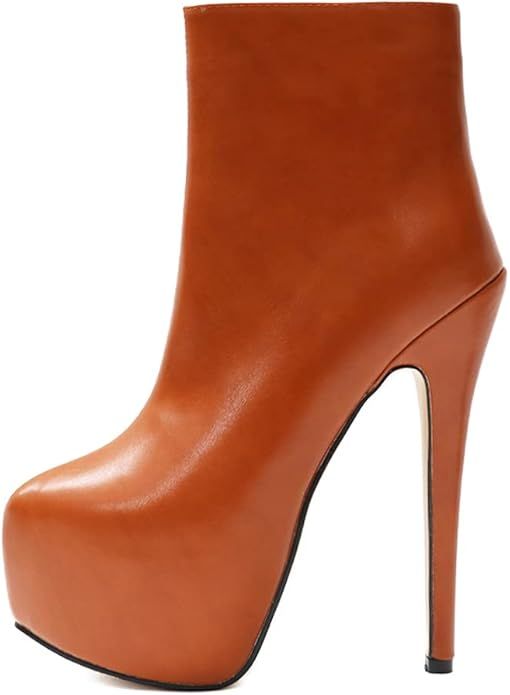 JOY IN LOVE Women's Platform Ankle Boots Zipper High Heels Shoes Short Booties | Amazon (US)