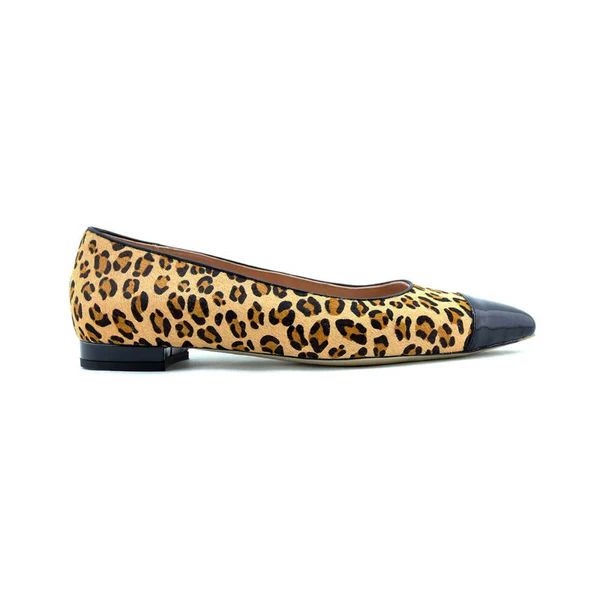 Fierce Leopard Haircalf Black Patent Leather Cap Toe Flat | ALLY Shoes