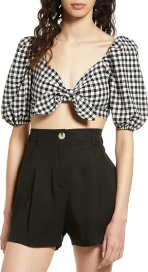 Knot Front Linen Blend Crop Top | Nordstrom