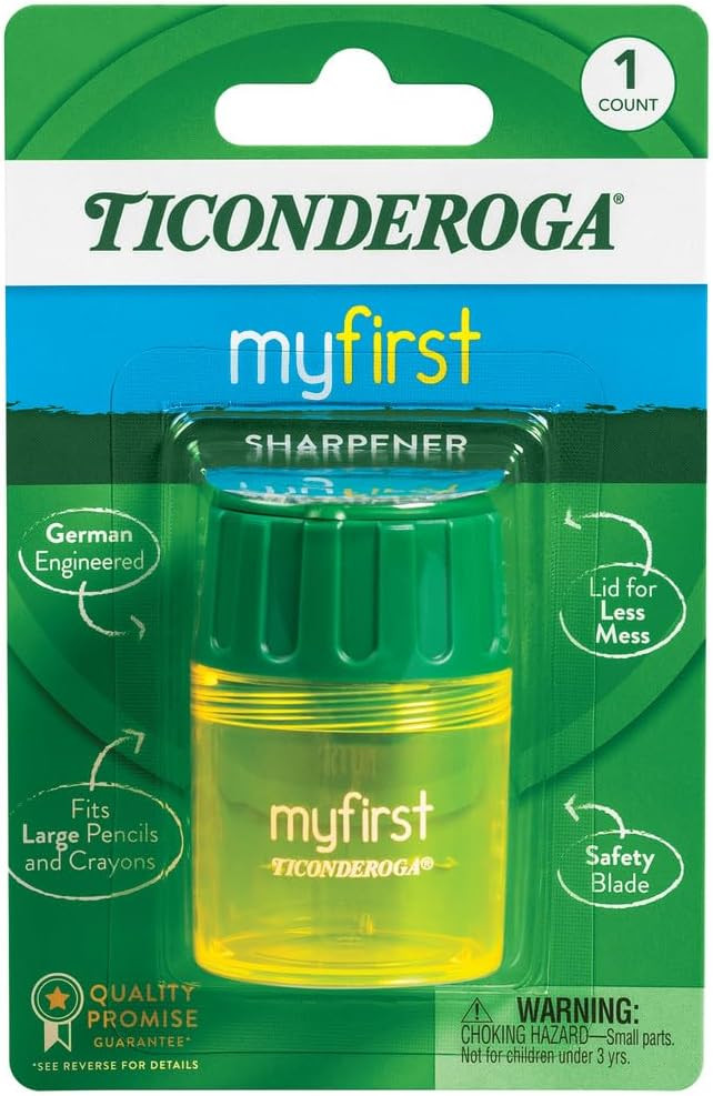 Ticonderoga My First Pencil Sharpener, 1 Hole, Large Barrel, Yellow/Green | Amazon (US)