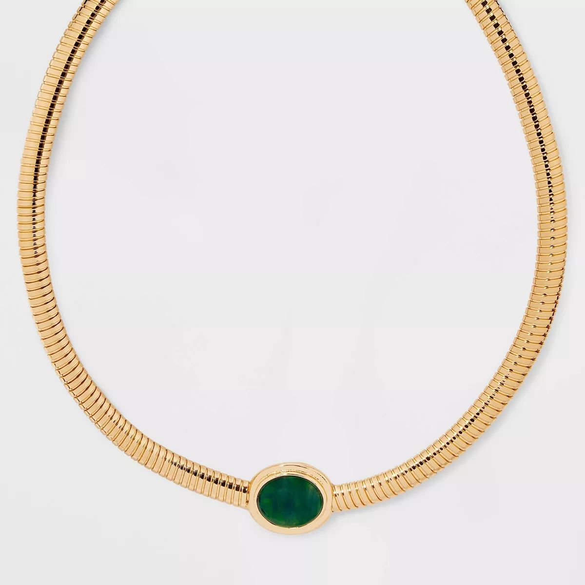 Omega Necklace with Domed Oval Pendant with Cubic Zirconia - A New Day™ Teal Green | Target