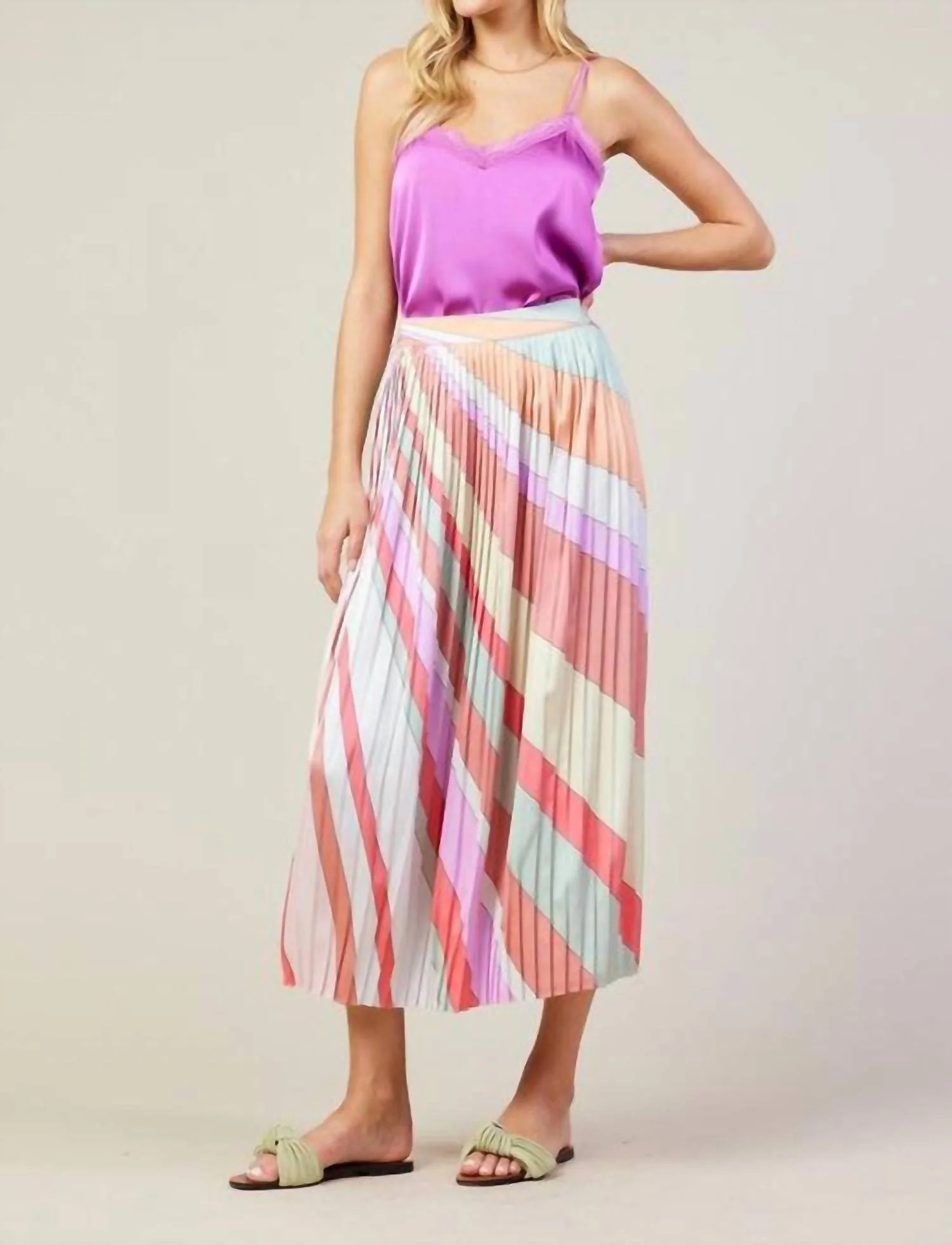 Frank Stella Graphic Rainbow Lines Print Midi Skirt In Multi | Shop Simon