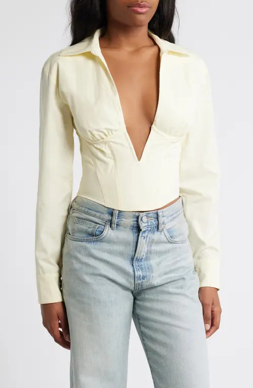 Mistress Rocks Plunge Corset Shirt in Vanilla at Nordstrom, Size Small | Nordstrom