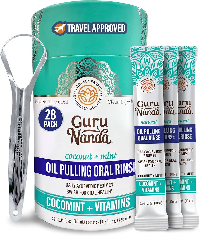 GuruNanda Travel Sachets Coconut Oil Pulling, Fresh Breath Mouthwash, 7 Essential Oils & Vitamins... | Amazon (US)