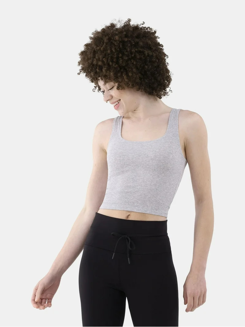 No Boundaries Women's Cotton Blend Ribbed Cropped Tank Top, Women’s | Walmart (US)