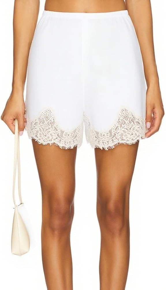 KMBANGI Women Lace Trim Satin Shorts Elastic Waist Lace Patchwork Silk French Knickers Coquette P... | Amazon (US)