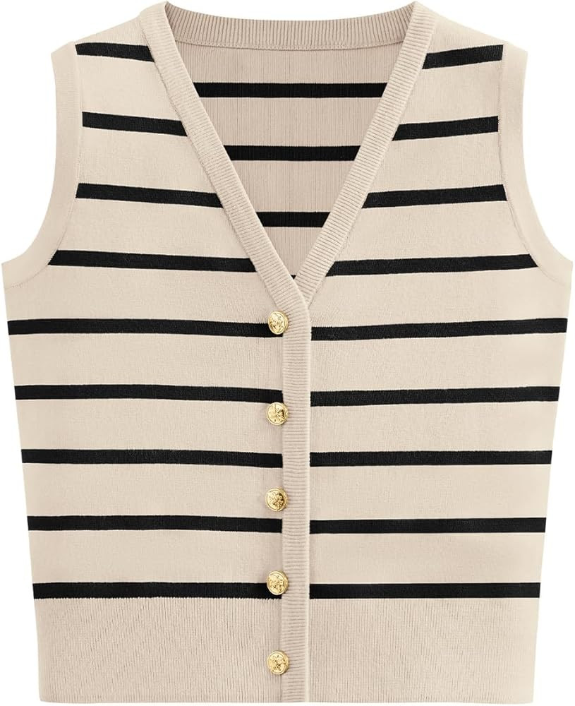 NALANISA Women's Trendy Summer Sweater Vests V Neck Sleeveless Button Up Knit Crop Tank Tops 2025... | Amazon (US)